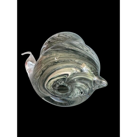 Teign Valley Glass Snail Paperweight Clear Black White Swirl Art Glass Signed - Picture 6 of 7